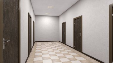 Ofis Binası koridorunda. 3D render