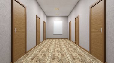 Ofis Binası koridorunda. 3D render