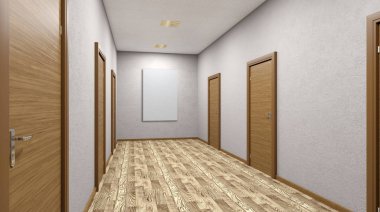 Ofis Binası koridorunda. 3D render
