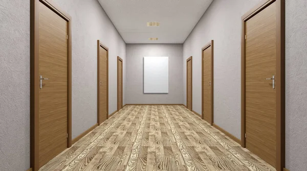 El corredor en el edificio de oficinas. Renderizado 3D — Foto de Stock