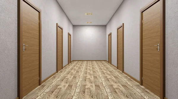 O corredor no prédio de escritórios. Renderização 3D — Fotografia de Stock