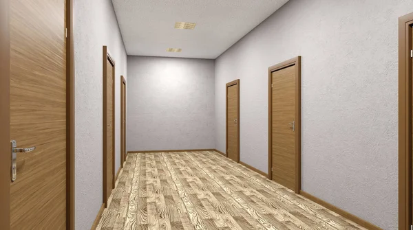 Ofis Binası koridorunda. 3D render