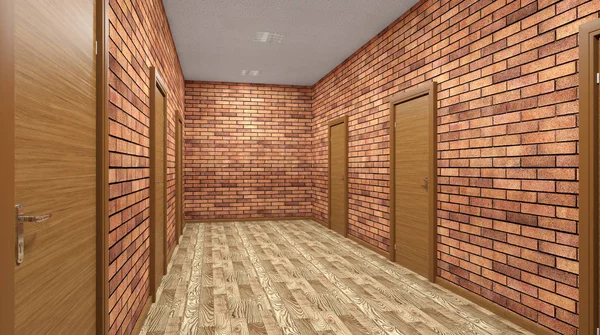 Ο διάδρομος στο κτίριο γραφείων. 3D rendering — Φωτογραφία Αρχείου
