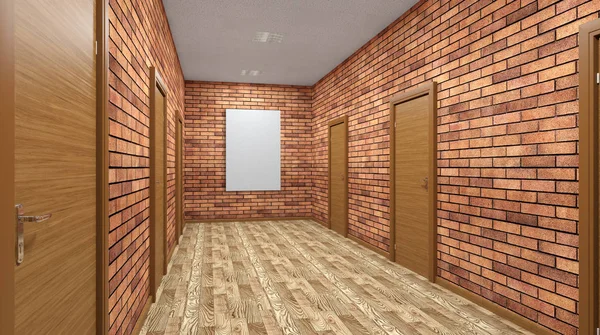 O corredor no prédio de escritórios. Renderização 3D — Fotografia de Stock