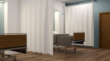 Hastane koğuşunda. İç Oda hastanede. 3D render