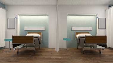 Hastane koğuşunda. İç Oda hastanede. 3D render