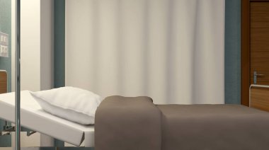 Hastane koğuşunda. İç Oda hastanede. 3D render
