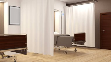 Hastane koğuşunda. İç Oda hastanede. 3D render