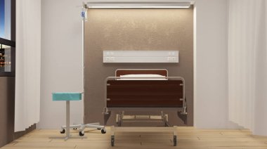 Hastane koğuşunda. İç Oda hastanede. 3D render