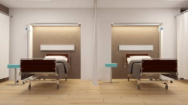 Hastane koğuşunda. İç Oda hastanede. 3D render