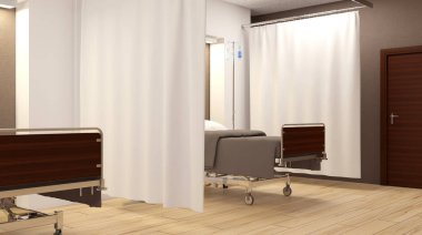 Hastane koğuşunda. İç Oda hastanede. 3D render