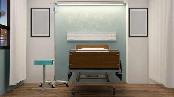 Hastane koğuşunda. İç Oda hastanede. 3D render — Stok fotoğraf