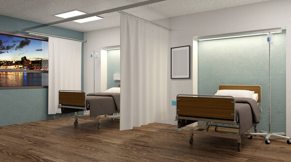 Hospital ward. Interior room in the hospital. 3D rendering