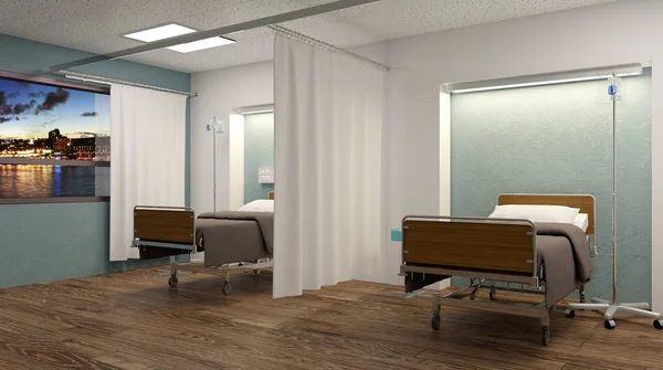 Hastane koğuşunda. İç Oda hastanede. 3D render