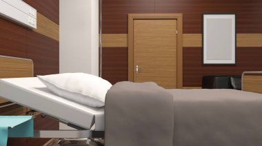 Hastane koğuşunda. İç Oda hastanede. 3D render