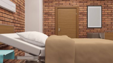 Hastane koğuşunda. İç Oda hastanede. 3D render