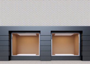 Sokakta vitrin, yukarı alay. 3D render