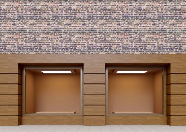 Sokakta vitrin, yukarı alay. 3D render