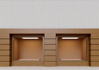 Sokakta vitrin, yukarı alay. 3D render