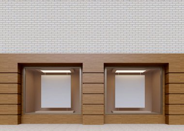Sokakta vitrin, yukarı alay. 3D render