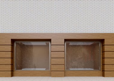 Sokakta vitrin, yukarı alay. 3D render