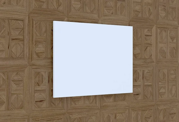 Empty plate on the wall of wood flooring. 3D-rendering — Stock Photo, Image