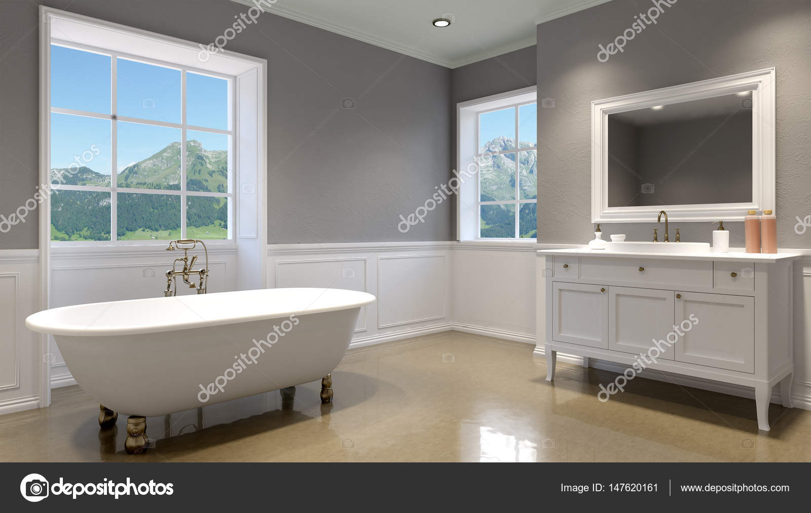 Vista all\'interno del bellissimo e lussuoso bagno. rendering 3D ... Vista all\'interno del bellissimo e lussuoso bagno. rendering 3D ...