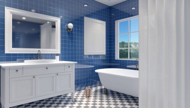 Küçük, modern banyo iç. 3D render