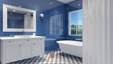 Küçük, modern banyo iç. 3D render