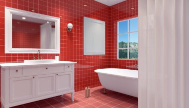 Küçük, modern banyo iç. 3D render