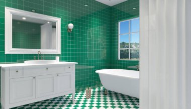 Küçük, modern banyo iç. 3D render