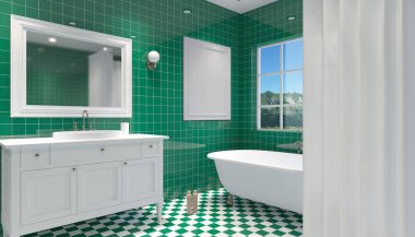 Küçük, modern banyo iç. 3D render