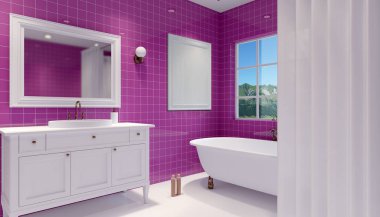 Küçük, modern banyo iç. 3D render