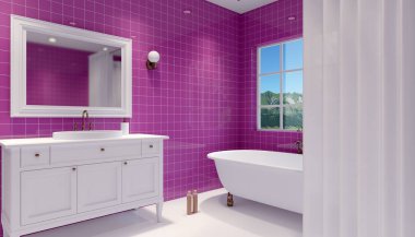 Küçük, modern banyo iç. 3D render