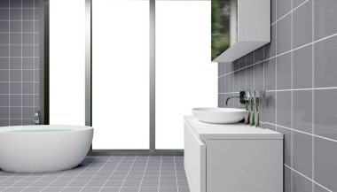 Modern banyo, 3d render duran banyo
