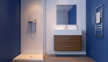 Güzel lüks banyo iç görünümü. 3D render