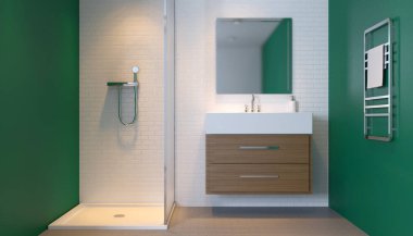 Bir özel ev parlak banyoda. 3D render