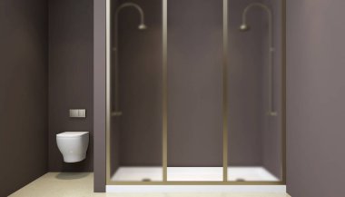 Modern banyo iç cam kapı duş. 3D render