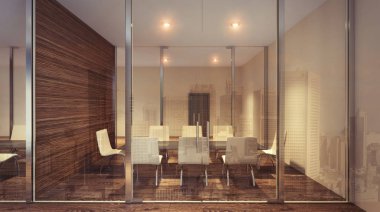 Cam toplantı salonu. 3D render 
