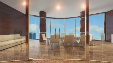 Cam duvar bölümü modern ofis