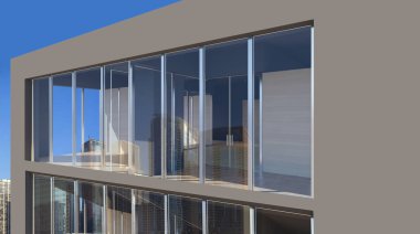 Bir boş ofis binası cephe. 3D render