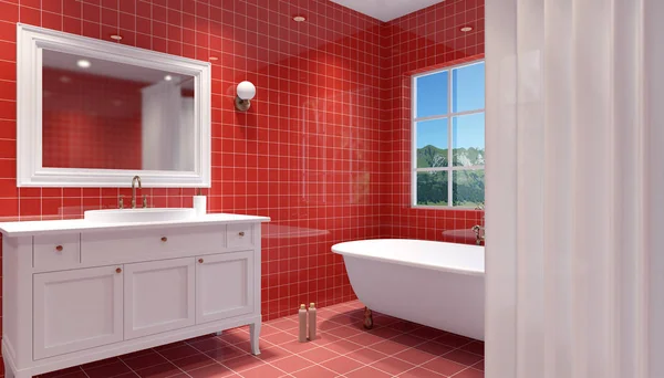 Pequeño, moderno baño interior. Renderizado 3D — Foto de Stock