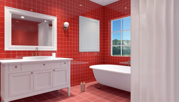 Pequeño, moderno baño interior. Renderizado 3D —  Fotos de Stock