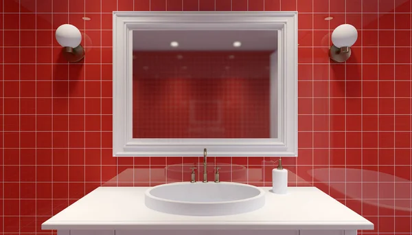 Εσωτερικό της μικρής, μοντέρνο μπάνιο. 3D rendering — Φωτογραφία Αρχείου