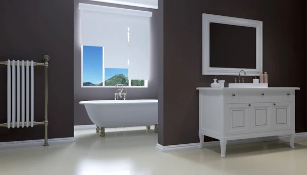 Pano interior of modern bathroom, 3D rendering — Stock Photo, Image
