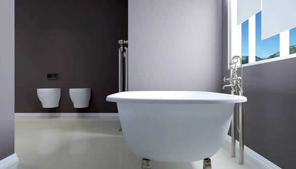 Binnenaanzicht van prachtige luxe badkamer. 3D-rendering — Stockfoto