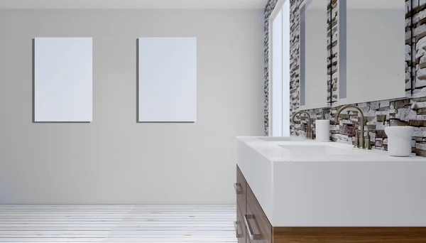 Grey bathroom with mirror. 3D rendering — Stock Photo, Image