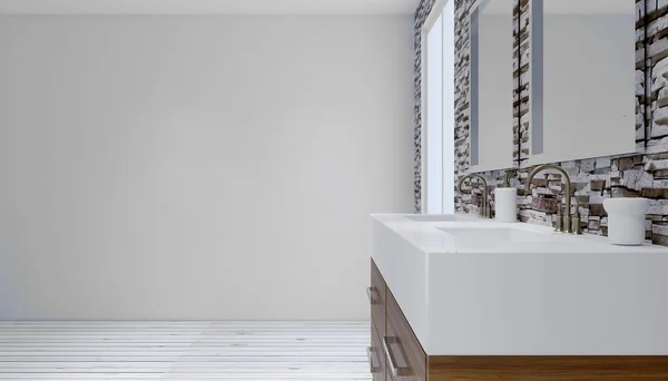 Kamar mandi abu-abu dengan cermin. Perender 3D — Stok Foto