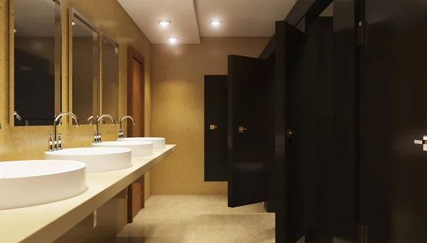 Bir şehir daire kamu tuvaletinde. 3D render