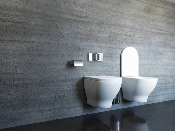 Betonnen tegels in moderne, ruime badkamer. 3D-rendering — Stockfoto